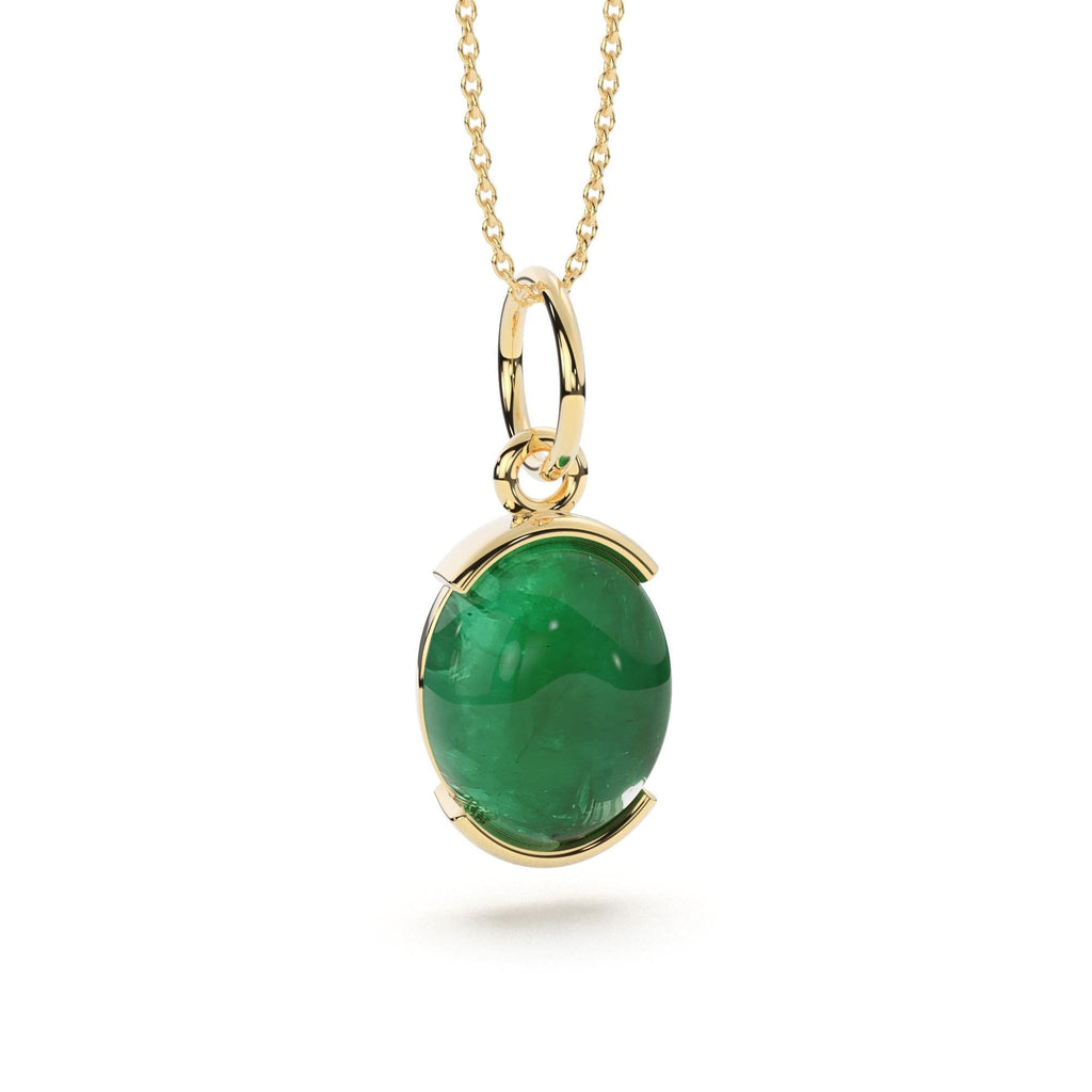 Zambian Emerald Charm Pendant / 14k 18k Solid Gold Pendant / Oval Emerald Vintage Pendant / Cabochon Zambian Emerald Charm /