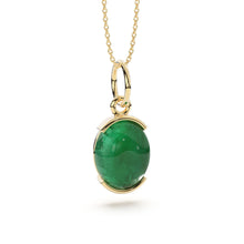 Load image into Gallery viewer, Zambian Emerald Charm Pendant / 14k 18k Solid Gold Pendant / Oval Emerald Vintage Pendant / Cabochon Zambian Emerald Charm /