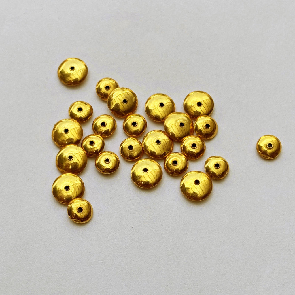 18k Solid Yellow Gold Smooth Bicone Saucer Spacer Findings Beads (4) Jewelry Making Supplies 6mm 8mm 10mm