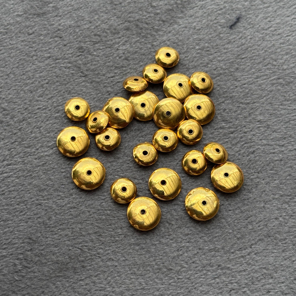 18k Solid Yellow Gold Smooth Bicone Saucer Spacer Findings Beads (4) Jewelry Making Supplies 6mm 8mm 10mm