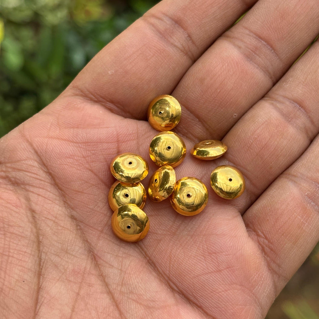 18k Solid Yellow Gold Smooth Bicone Saucer Spacer Findings Beads 10mm (2) Jewelry Making Supplies