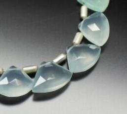 Aqua Chalcedony Faceted Fancy Fan Shape Drop Briolette Gemstone Beads 24pc 11mm