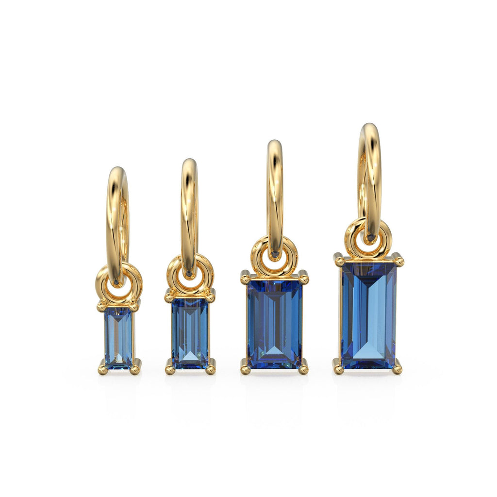 TINY Baguette Sapphire Charm Pendant / 14k 18k Solid Gold Pendant / Baguette Sapphire Pendant / Petite African Sapphire Charm / 5x3mm 6x3mm