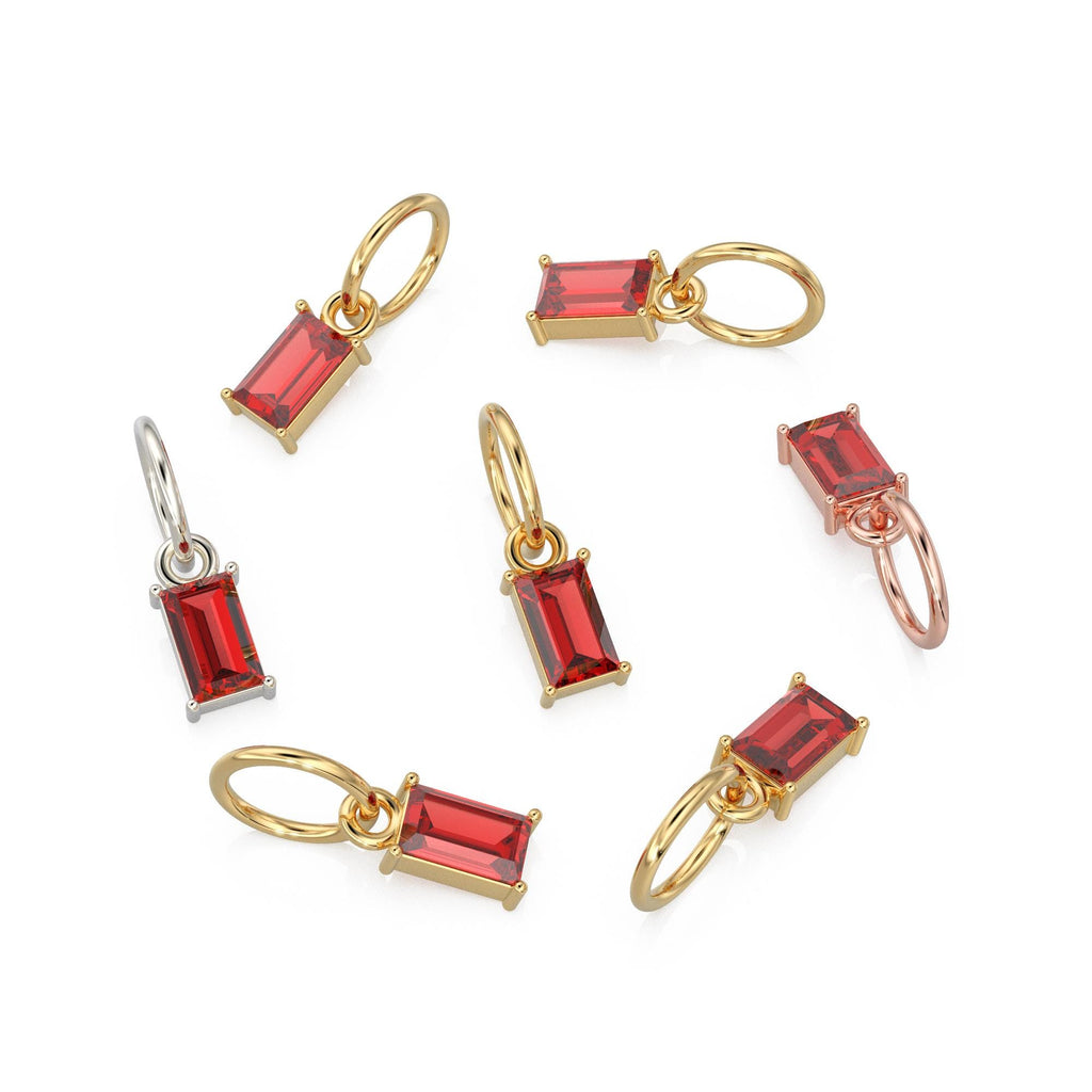 TINY Baguette Red Ruby Charm Pendant / 14k 18k Solid Gold Pendant / Baguette Ruby Pendant / Petite African Ruby Charm / 5x3mm 6x3mm