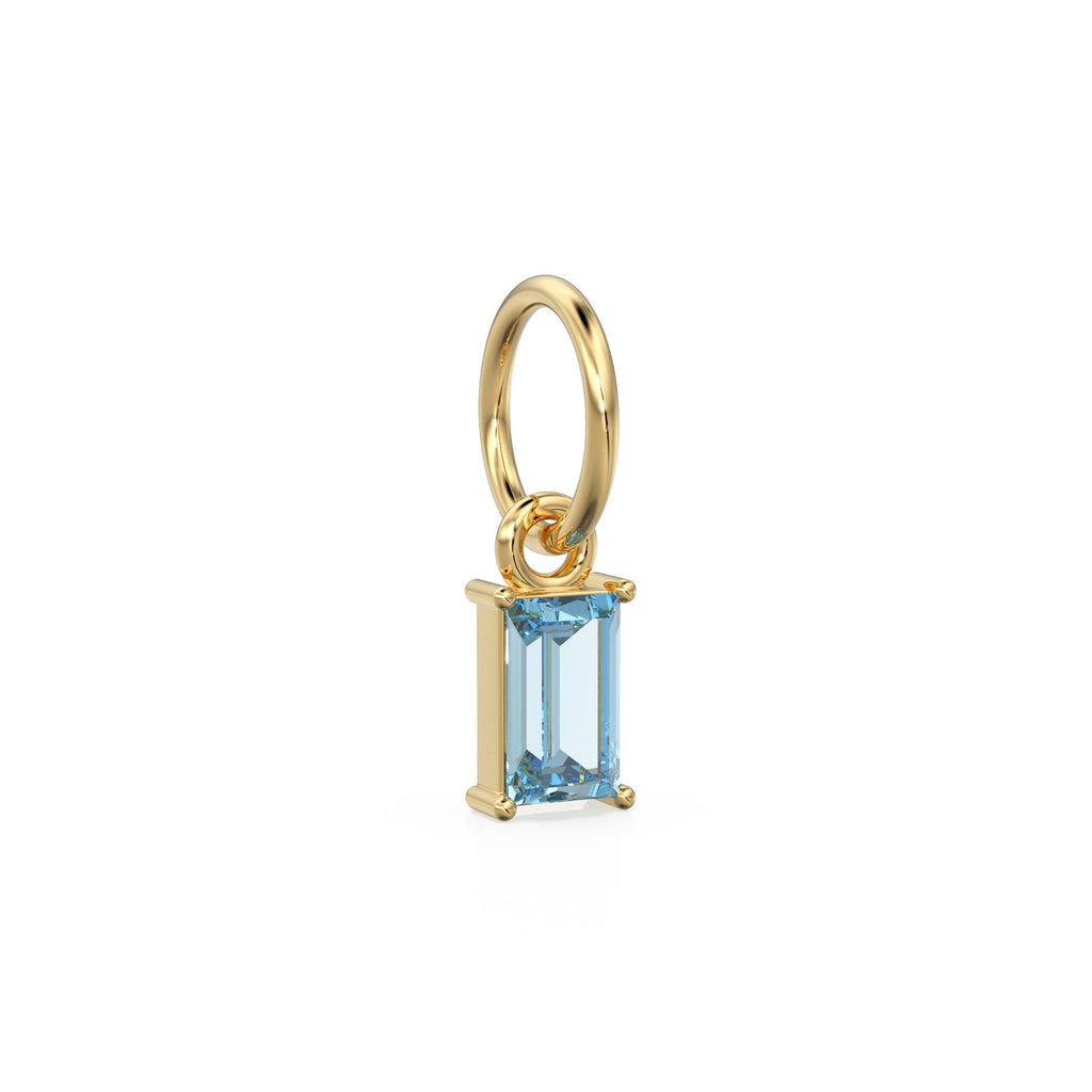 TINY Baguette Aquamarine Charm Pendant / 14k 18k Solid Gold Pendant / Baguette Aquamarine Pendant / Petite Aquamarine Charm / 5x3mm 6x3mm