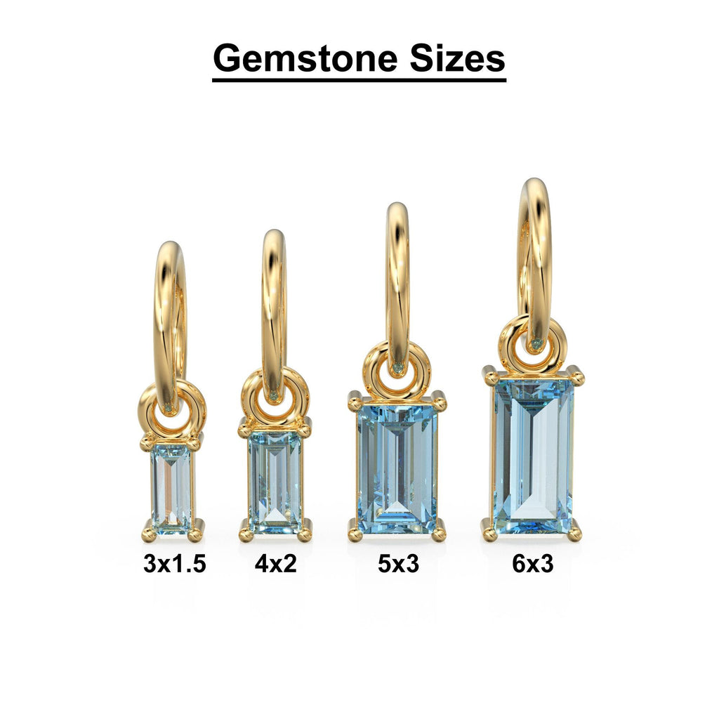 TINY Baguette Aquamarine Charm Pendant / 14k 18k Solid Gold Pendant / Baguette Aquamarine Pendant / Petite Aquamarine Charm / 5x3mm 6x3mm