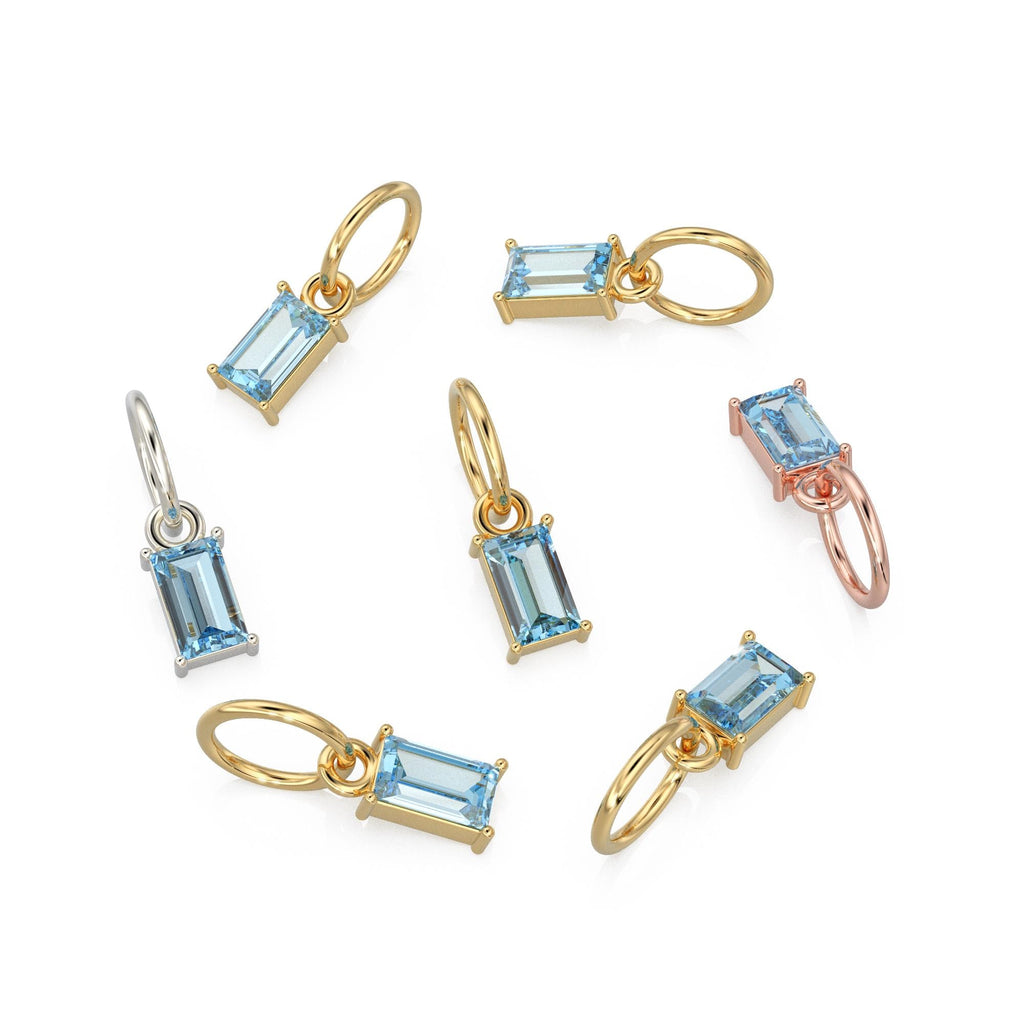 TINY Baguette Aquamarine Charm Pendant / 14k 18k Solid Gold Pendant / Baguette Aquamarine Pendant / Petite Aquamarine Charm / 5x3mm 6x3mm