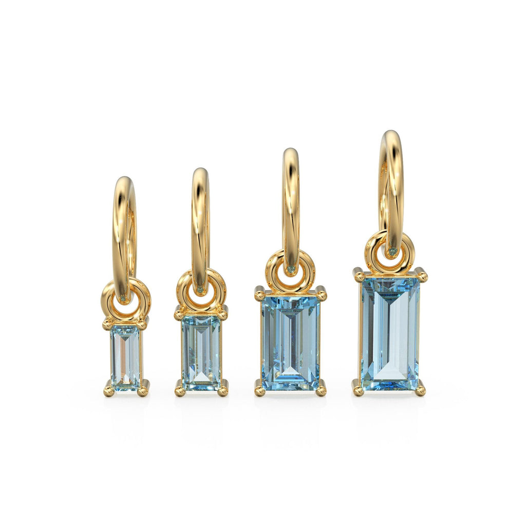 TINY Baguette Aquamarine Charm Pendant / 14k 18k Solid Gold Pendant / Baguette Aquamarine Pendant / Petite Aquamarine Charm / 5x3mm 6x3mm