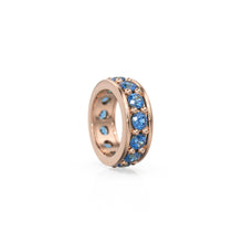 Load image into Gallery viewer, Sapphire 18K Solid Italian Gold Rondels, Eternity Rondelle, Solid Gold Roundel Spacer Finding Bead, Blue Gem Spacer, Gold Wheel Tyre Finding