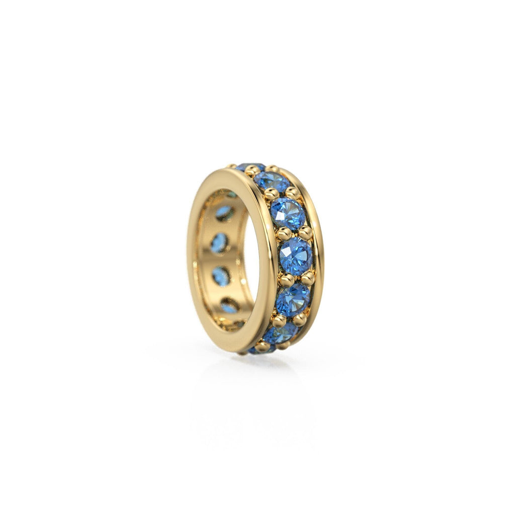 Sapphire 18K Solid Italian Gold Rondels, Eternity Rondelle, Solid Gold Roundel Spacer Finding Bead, Blue Gem Spacer, Gold Wheel Tyre Finding