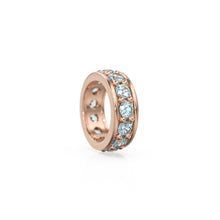 Load image into Gallery viewer, Blue Aquamarine 18K Solid Italian Gold Rondels, Eternity Rondelle Solid Gold Roundel Spacer Finding Bead, Aquamarine Spacer, Gold Wheel Tyre