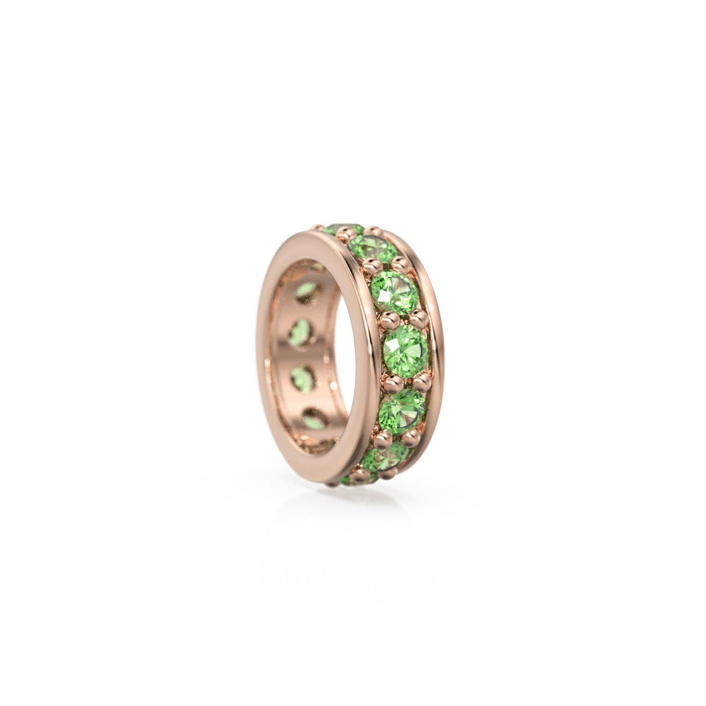 Peridot 18K Solid Italian Gold Rondels, Eternity Rondelle, Solid Gold Roundel Spacer Bead, Green Peridot Spacer, Gold Wheel Tyre Finding