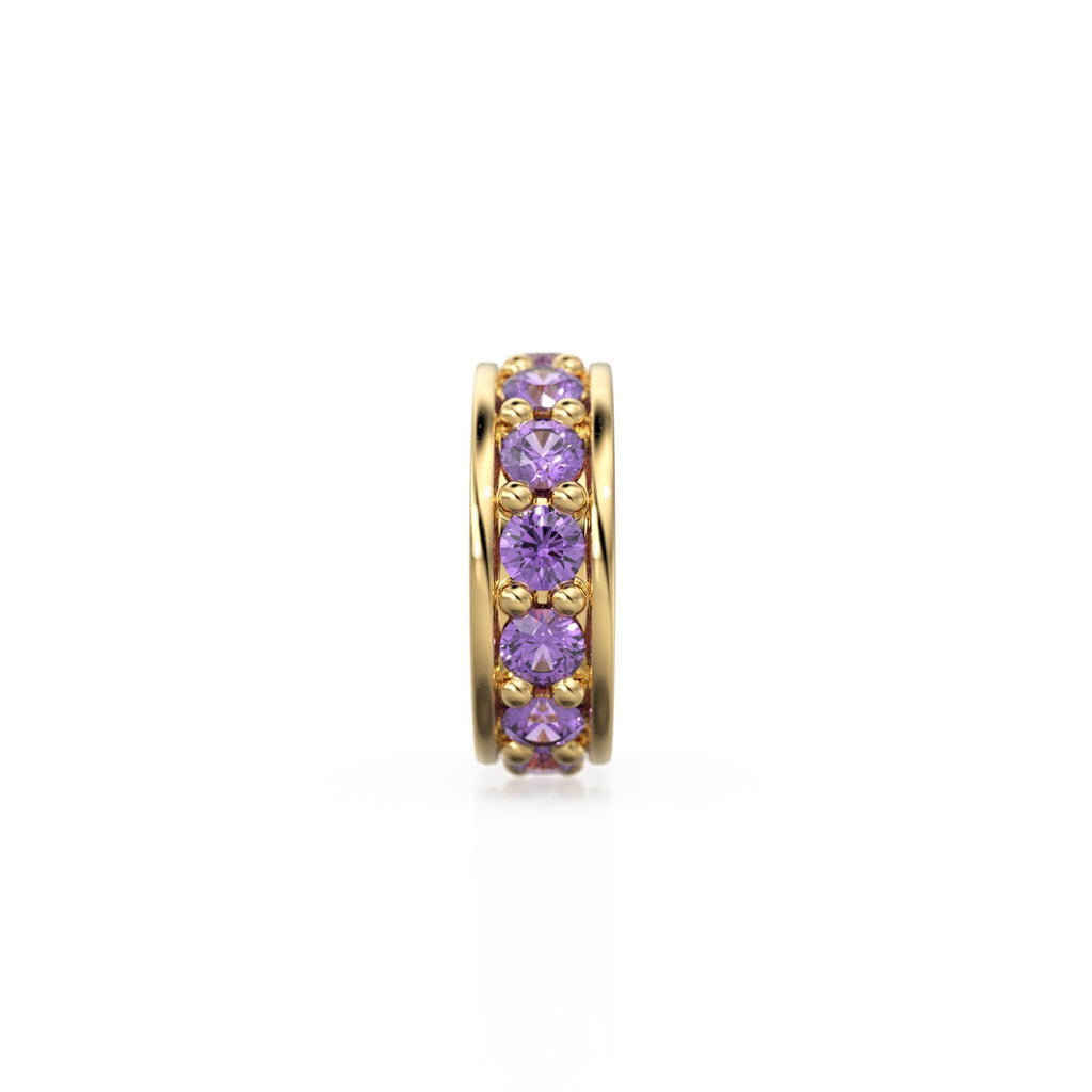 Amethyst 18K Solid Italian Gold Rondels, Eternity Rondelle, Solid Gold Roundel Spacer Finding Bead, Amethyst Spacer, Gold Wheel Tyre Finding