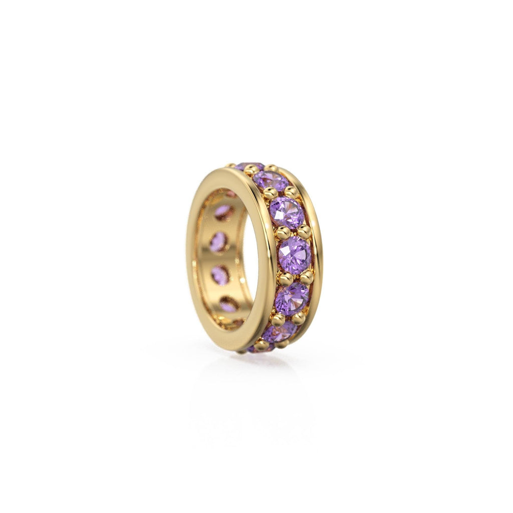 Amethyst 18K Solid Italian Gold Rondels, Eternity Rondelle, Solid Gold Roundel Spacer Finding Bead, Amethyst Spacer, Gold Wheel Tyre Finding