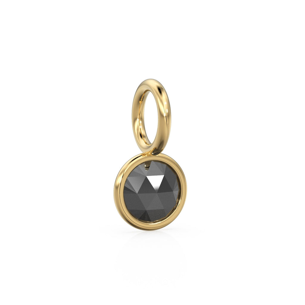 Rose Cut Black Diamond Charm Pendant / 18k Solid Gold Pendant / Round Coin Real Diamond Pendant / Petite Diamond Charm / Rose Cut Necklace