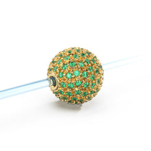 Load image into Gallery viewer, Green Emerald Micro Pave Sphere Ball Spacer Beads / 14k 18k Solid Gold Bead / May Birthstone Necklace / 10mm Spacer Finding