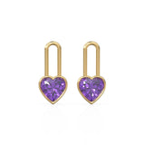 Amethyst Heart Solid Gold Charm Pair Earrings / Natural Purple Gemstone Gold Pendant / 14k Gold February Birthstone Jewelry Making Finding