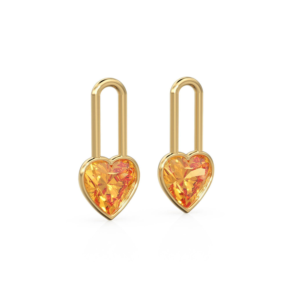 Citrine Heart Solid Gold Charm Pair Earrings / Natural Golden Gemstone Gold Pendant / 14k Gold November Birthstone Jewelry Making Finding