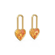 Load image into Gallery viewer, Citrine Heart Solid Gold Charm Pair Earrings / Natural Golden Gemstone Gold Pendant / 14k Gold November Birthstone Jewelry Making Finding