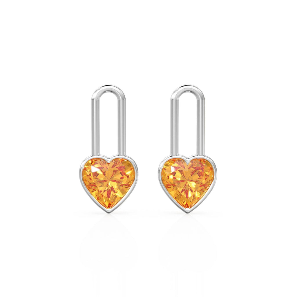 Citrine Heart Solid Gold Charm Pair Earrings / Natural Golden Gemstone Gold Pendant / 14k Gold November Birthstone Jewelry Making Finding