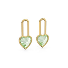 Load image into Gallery viewer, Amethyst Heart Solid Gold Charm Pair Earrings / Natural Green Gemstone Gold Pendant / 14k Gold February Birthstone Jewelry Making Finding