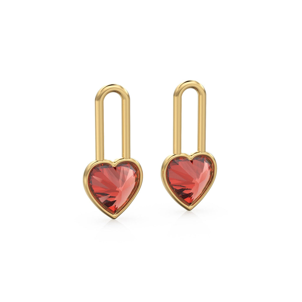 Garnet Heart Solid Gold Charm Pair Earrings / Natural Red Gemstone Gold Pendant / 14k Gold January Birthstone Jewelry Making Finding