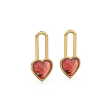 Load image into Gallery viewer, Garnet Heart Solid Gold Charm Pair Earrings / Natural Red Gemstone Gold Pendant / 14k Gold January Birthstone Jewelry Making Finding