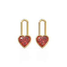 Load image into Gallery viewer, Garnet Heart Solid Gold Charm Pair Earrings / Natural Red Gemstone Gold Pendant / 14k Gold January Birthstone Jewelry Making Finding