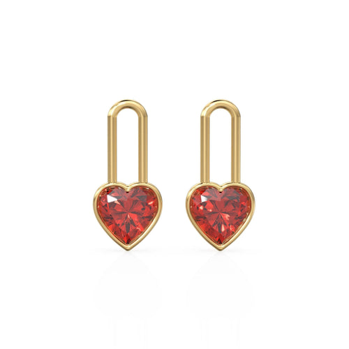 Garnet Heart Solid Gold Charm Pair Earrings / Natural Red Gemstone Gold Pendant / 14k Gold January Birthstone Jewelry Making Finding