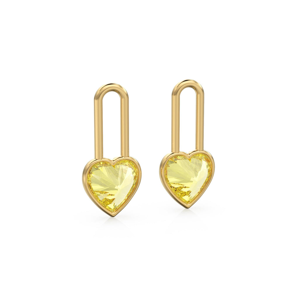 Lemon Quartz Heart Solid Gold Charm Pair Earrings / Yellow Gemstone Gold Pendant / 14k Gold February Birthstone Jewelry Making Finding