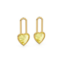 Load image into Gallery viewer, Lemon Quartz Heart Solid Gold Charm Pair Earrings / Yellow Gemstone Gold Pendant / 14k Gold February Birthstone Jewelry Making Finding