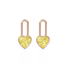 Load image into Gallery viewer, Lemon Quartz Heart Solid Gold Charm Pair Earrings / Yellow Gemstone Gold Pendant / 14k Gold February Birthstone Jewelry Making Finding