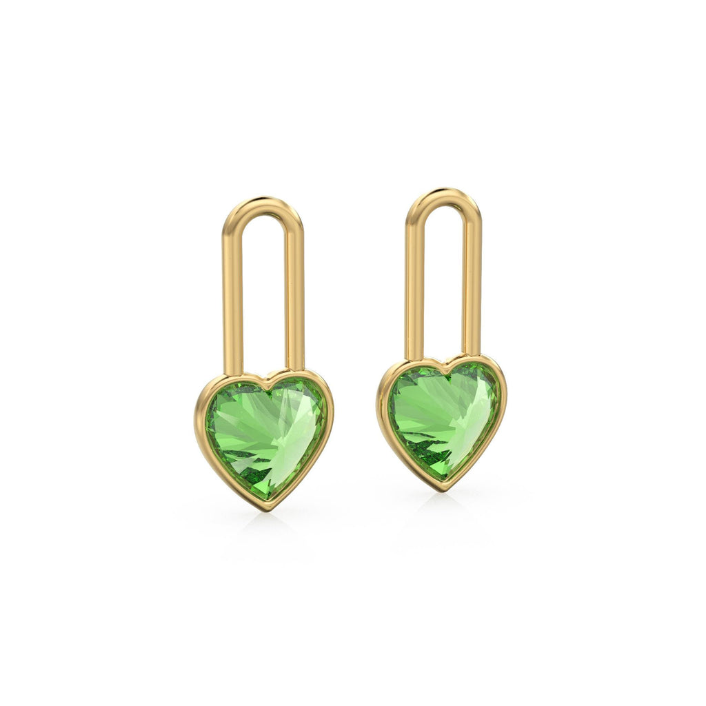 Peridot Heart Solid Gold Charm Pair Earrings / Natural Green Gemstone Gold Pendant / 14k Gold August Birthstone Jewelry Making Finding