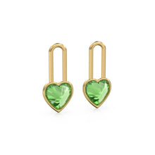 Load image into Gallery viewer, Peridot Heart Solid Gold Charm Pair Earrings / Natural Green Gemstone Gold Pendant / 14k Gold August Birthstone Jewelry Making Finding