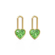 Load image into Gallery viewer, Peridot Heart Solid Gold Charm Pair Earrings / Natural Green Gemstone Gold Pendant / 14k Gold August Birthstone Jewelry Making Finding