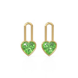 Peridot Heart Solid Gold Charm Pair Earrings / Natural Green Gemstone Gold Pendant / 14k Gold August Birthstone Jewelry Making Finding