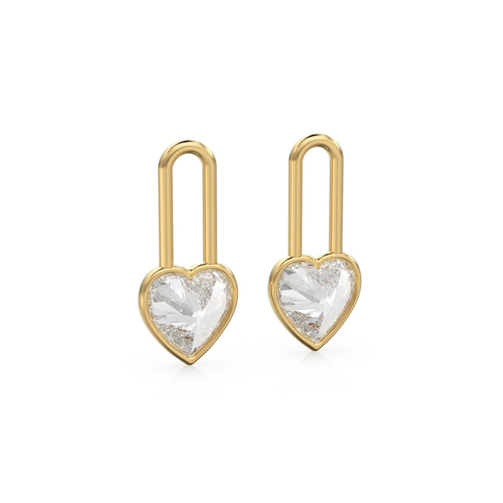 White Quartz Heart Solid Gold Charm Pair Earrings / Natural White Gemstone Gold Pendant / 14k Gold April Birthstone Jewelry Making Finding