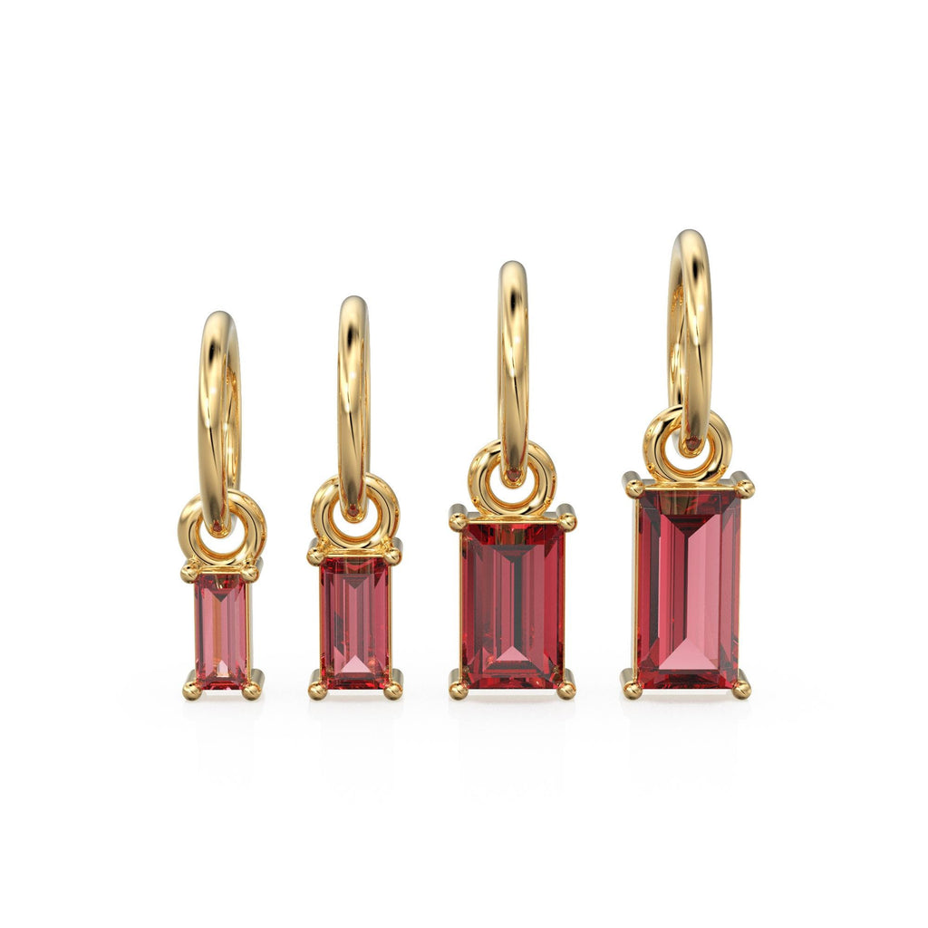 Garnet TINY Baguette Charm Pendant / 14k 18k Solid Gold Pendant / Baguette Red Pyrope Garnet Pendant / Petite Garnet Charm / 5x3mm 6x3mm