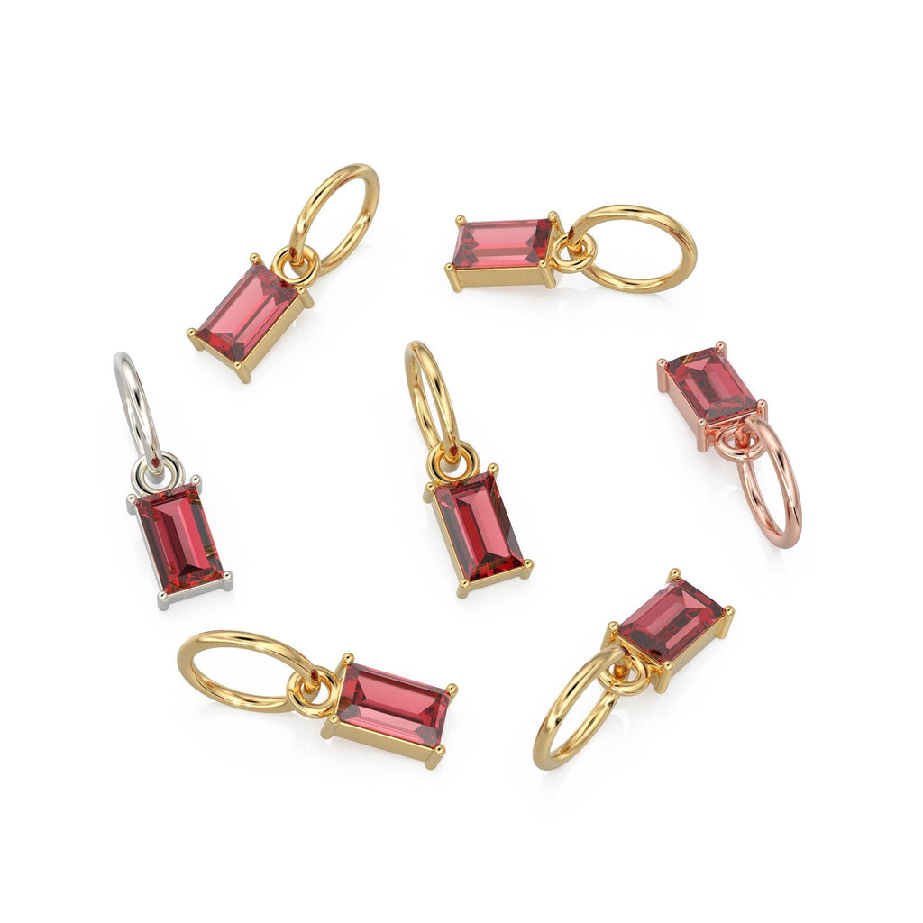 Garnet TINY Baguette Charm Pendant / 14k 18k Solid Gold Pendant / Baguette Red Pyrope Garnet Pendant / Petite Garnet Charm / 5x3mm 6x3mm