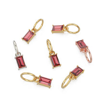 Load image into Gallery viewer, Garnet TINY Baguette Charm Pendant / 14k 18k Solid Gold Pendant / Baguette Red Pyrope Garnet Pendant / Petite Garnet Charm / 5x3mm 6x3mm