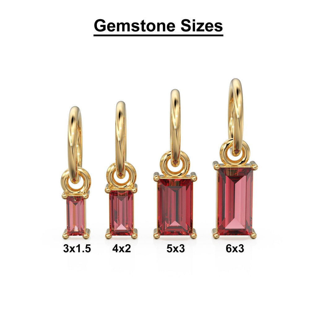 Garnet TINY Baguette Charm Pendant / 14k 18k Solid Gold Pendant / Baguette Red Pyrope Garnet Pendant / Petite Garnet Charm / 5x3mm 6x3mm