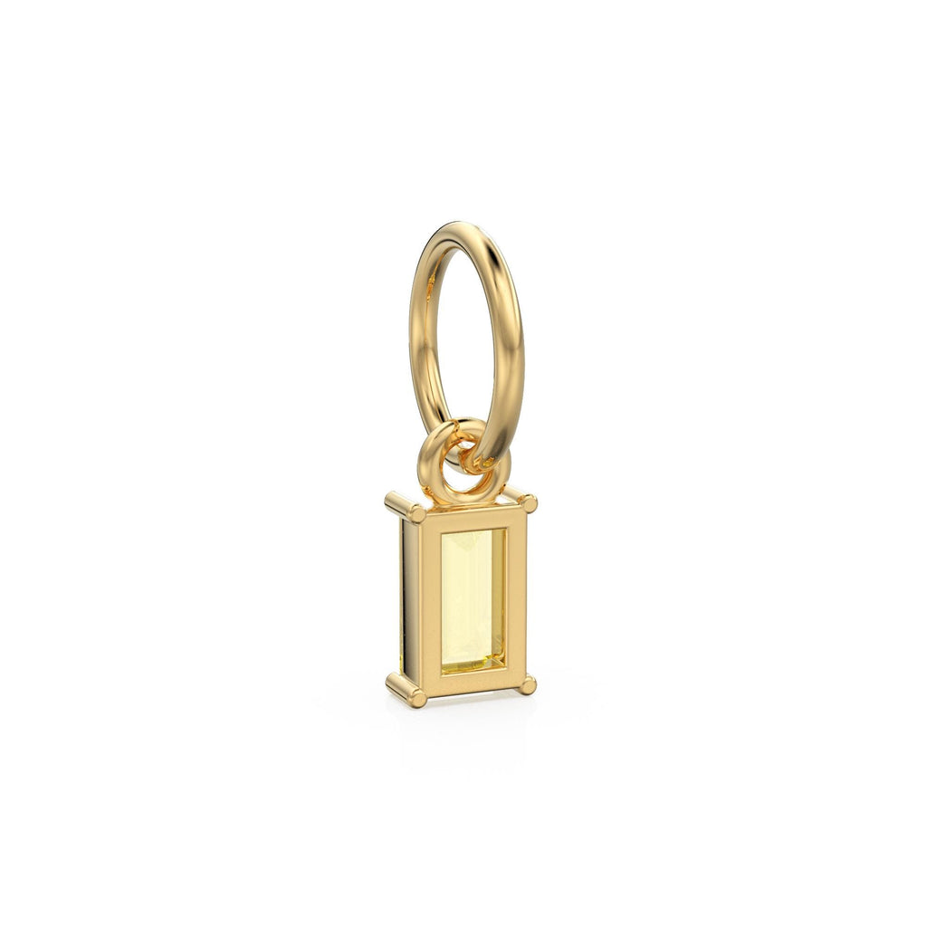 Lemon Quartz TINY Baguette Charm Pendant / 14k 18k Solid Gold Pendant / Baguette Quartz Garnet Pendant / Petite QuartzCharm / 5x3mm 6x3mm