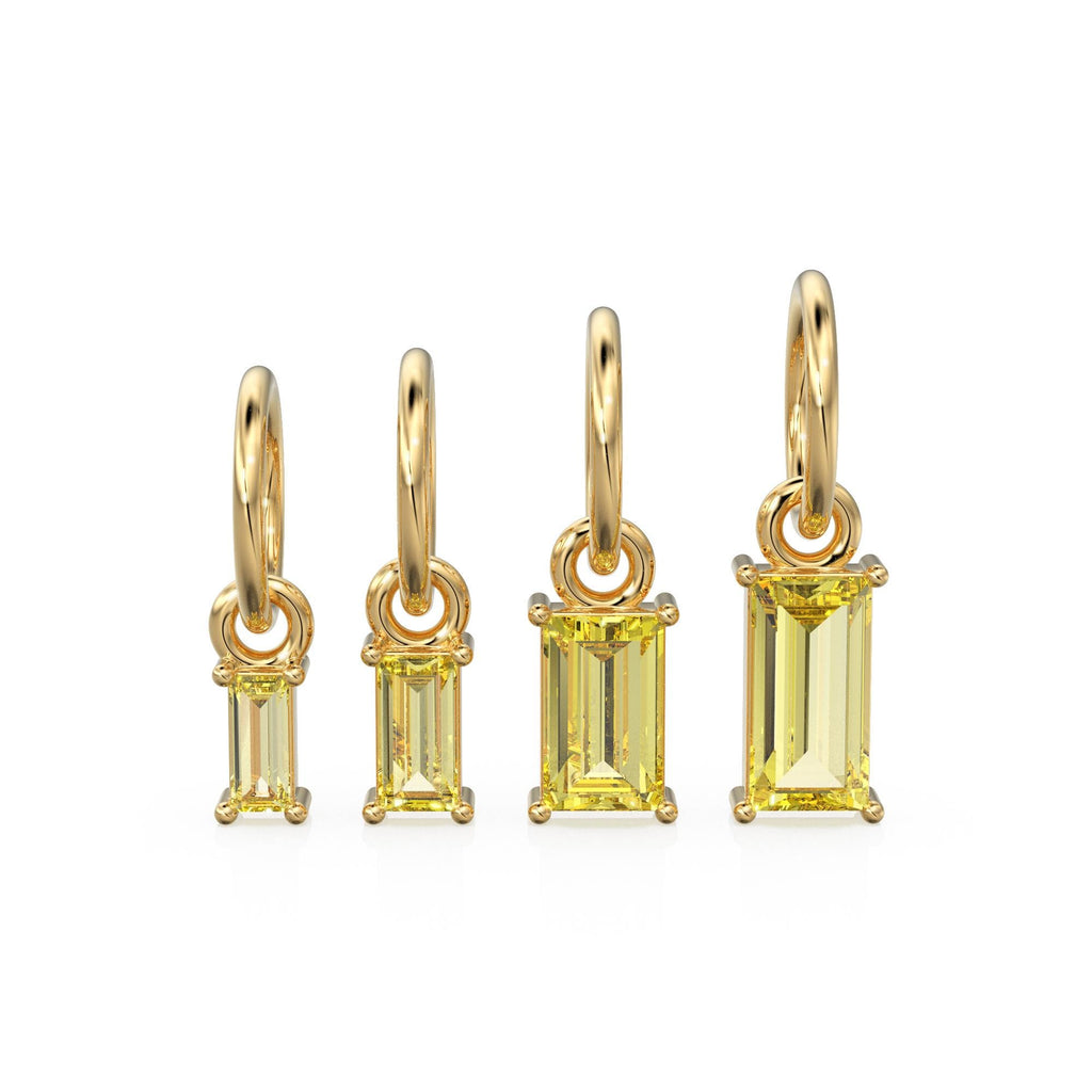 Lemon Quartz TINY Baguette Charm Pendant / 14k 18k Solid Gold Pendant / Baguette Quartz Garnet Pendant / Petite QuartzCharm / 5x3mm 6x3mm