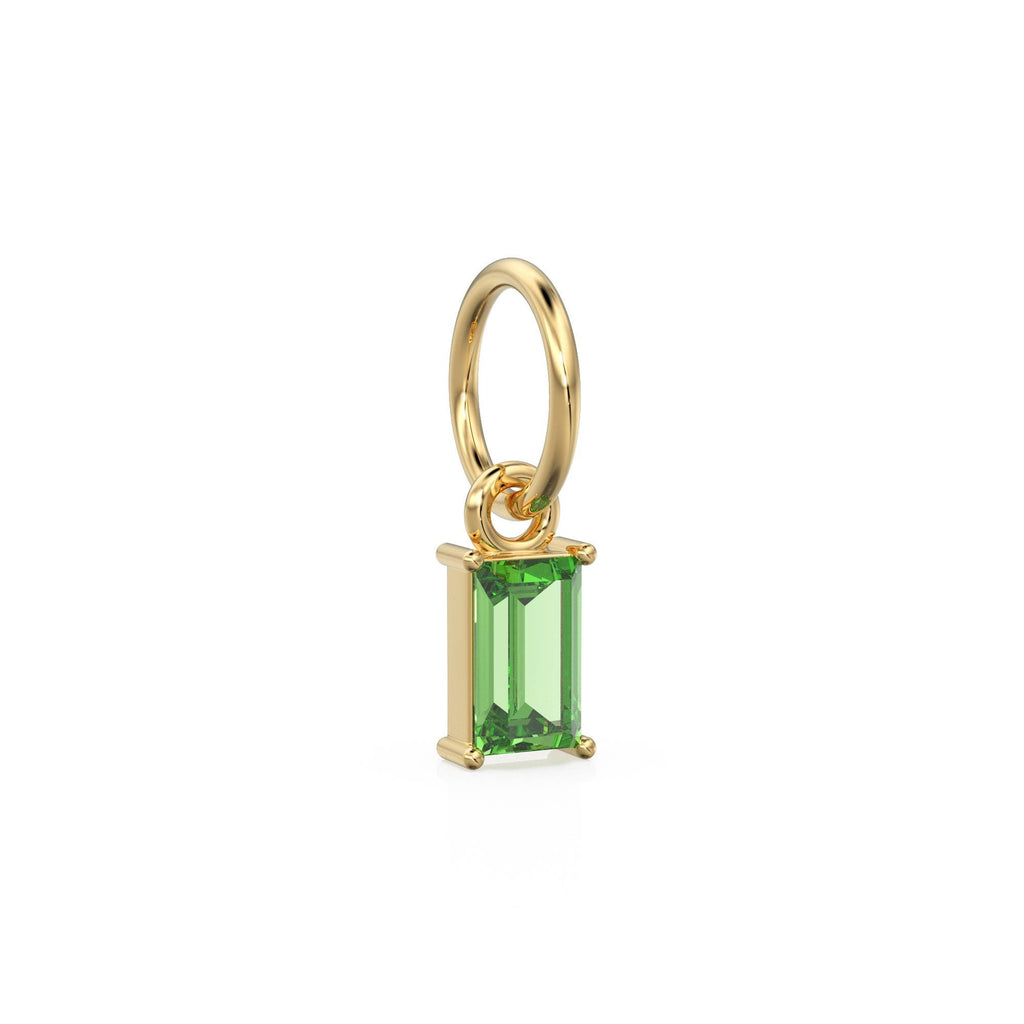 TINY Peridot Sapphire Charm Pendant / 14k 18k Solid Gold Pendant / Baguette Peridot Pendant / Petite Arizona Olivine Charm / 5x3mm 6x3mm