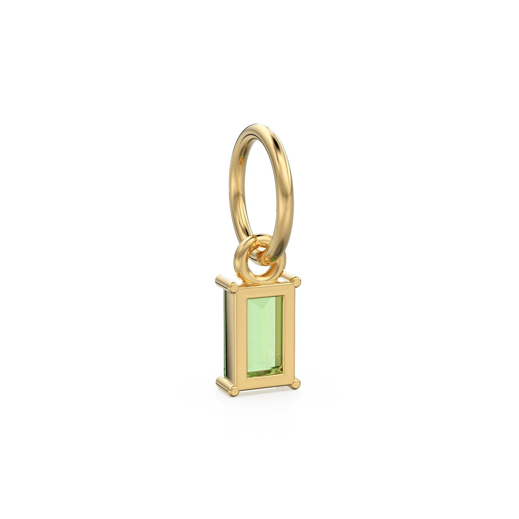 TINY Peridot Sapphire Charm Pendant / 14k 18k Solid Gold Pendant / Baguette Peridot Pendant / Petite Arizona Olivine Charm / 5x3mm 6x3mm