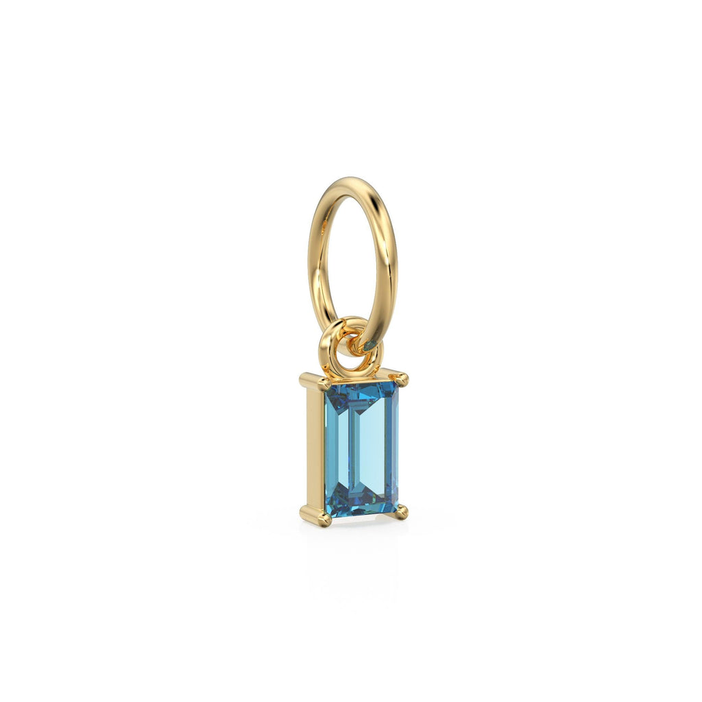 TINY Baguette Swiss Blue Topaz Charm Pendant / 14k 18k Solid Gold Pendant / Baguette Topaz Pendant / Petite Blue Topaz Charm / 5x3mm 6x3mm