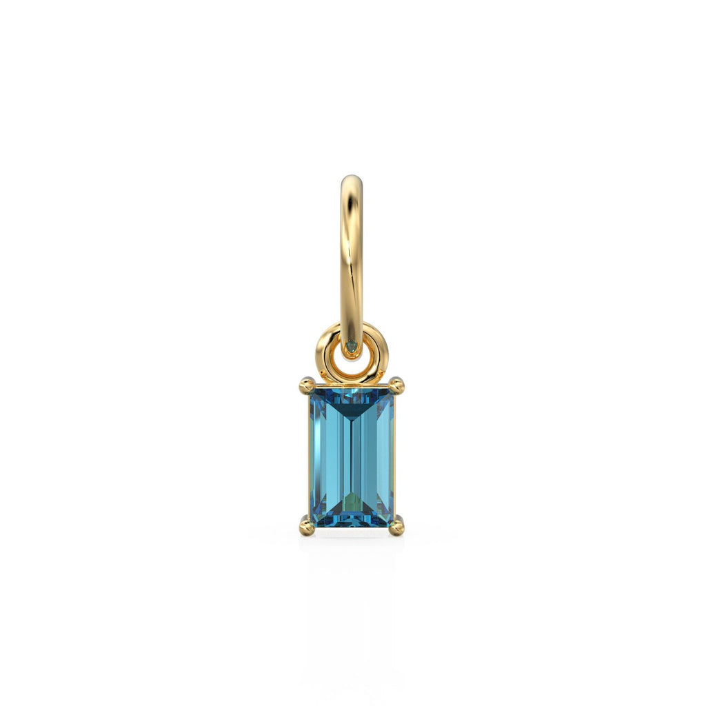 TINY Baguette Swiss Blue Topaz Charm Pendant / 14k 18k Solid Gold Pendant / Baguette Topaz Pendant / Petite Blue Topaz Charm / 5x3mm 6x3mm