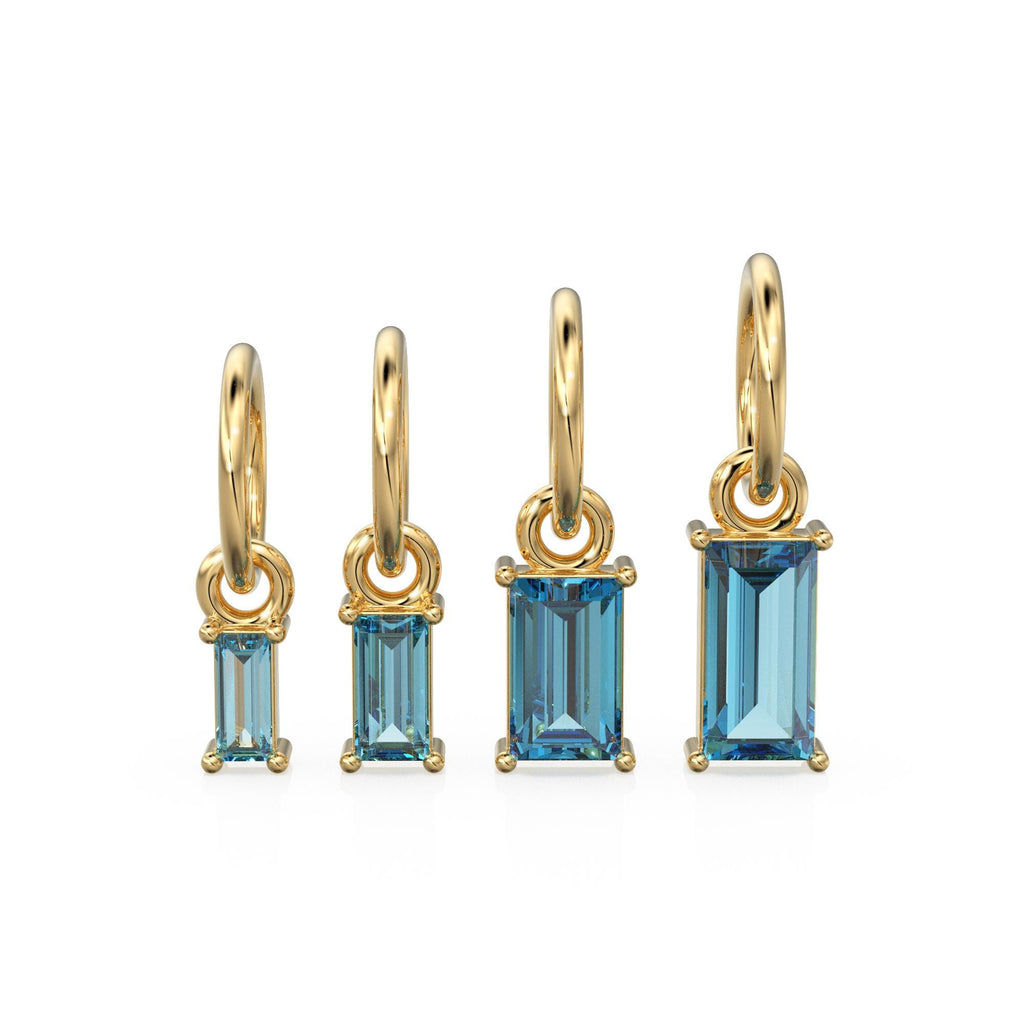 TINY Baguette Swiss Blue Topaz Charm Pendant / 14k 18k Solid Gold Pendant / Baguette Topaz Pendant / Petite Blue Topaz Charm / 5x3mm 6x3mm