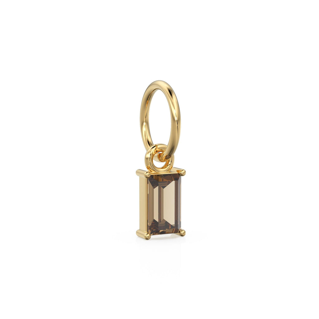 Smoky Quartz TINY Baguette Charm Pendant / 14k 18k Solid Gold Pendant / Baguette Brown Quartz Pendant / Petite Quartz Charm / 5x3mm 6x3mm