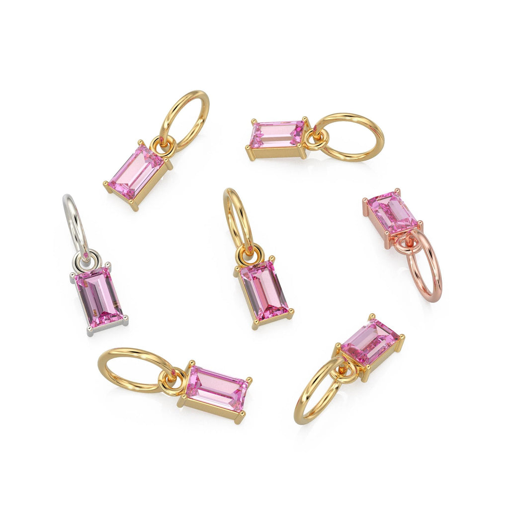 Tourmaline TINY Baguette Charm Pendant / 14k 18k Solid Gold Pendant / Baguette Pink Tourmaline Pendant / Pink Gemtone Charm / 5x3mm 6x3mm